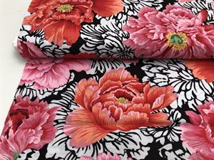 Patchwork stof - Kaffe Fassett brocade peony, rosa rød/ sorte nuancer